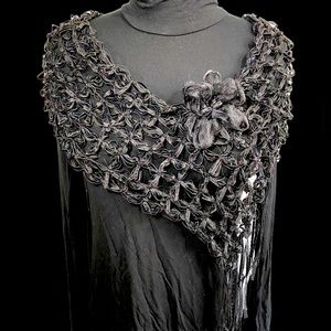 Infinity Scarf Black Handcrafted Knit Ruffle